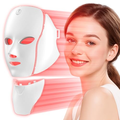 LED Face Neck Mask Light Therapy for Skin Care Anti Aging Wrinkles Acne Treatment,Red Blue Infrared 7 Colors Facial Rejuvenation Device 850nm Near Infrared,Home Use Beauty Device White