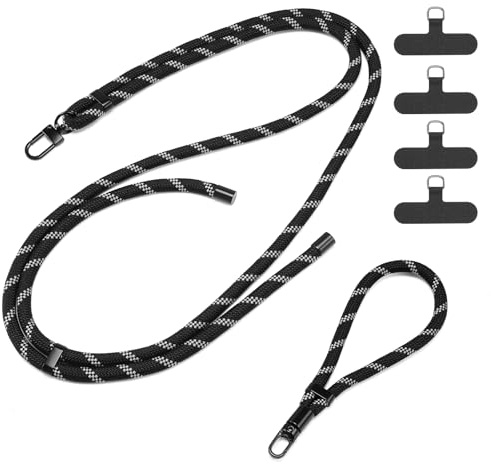 DUX DUCIS Lot de 2 Cordons Universelles pour Téléphone, Bandoulière Réglable (1,6m) & Dragonne (0,33m) avec 4 Patchs, Accessoires Mains Libres pour Voyage & Quotidien