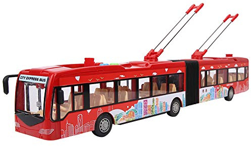 BowyTrading Electronic City Bus Toy for Kids, Educational Inertia Vehicle with Lights and Music, Push and Go Traffic Model with Opening Door and Rotating Pole for Children Under 14