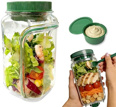 XWLEYW 1000ml Salad Jar with Side Opening，vertical Layering S-Alad Jar Pod with Leakproof Sauce Case，fresh Salads Bowl，portable Salad Containers for Lunch Breakfast Fruit