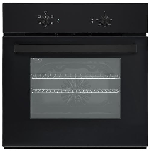 Teknix 55L, 60cm Wide, Single Electric Built-in Fan Oven and Grill in Black, Slim Depth, 5 Oven Functions, BITK263ESB