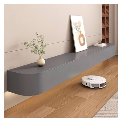 Meuble TV Mural Moderne avec Rangement Caché, Centre De Divertissement Flottant en Bois Massif, Gain Place for Le Salon, La Chambre À Coucher, L'appartement(Grey,140cm)