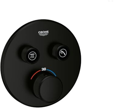 GROHE Grohtherm Smartcontrol, Duscharmatur Thermostat Unterputz (2 Absperrventile, ultraflaches Design, Wandrosette aus Metall, Fertigmontageset, ohne Rohbau-Set SmartBox), mattschwarz, 291192430