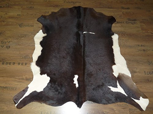 KUHFELL Kalbfell Stierfell Fell Teppich Dunkelbraun - weiß 120x125cm #787