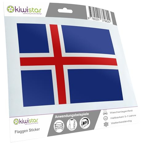 Kiwistar - Autoaufkleber Sticker Fahne Flagge Aufkleber 15cm Island Flagge Länder Wappen Fahne Sticker Kennzeichen - Auto - Fahrrad - LKW
