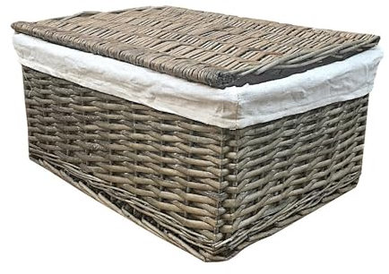 Topfurnishing Oak Lidded Wicker Storage Basket Toy box Empty Xmas Hamper Basket Lining (Set of 2 Large 40X30X20cm,Oak