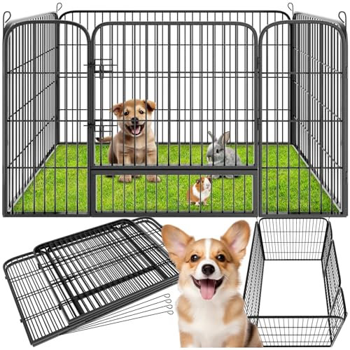 tectake® Recinto per Cuccioli, Conigli, Animali di Piccola Taglia, Recinto per Animali da Esterno e Interno, Porta con Doppio Blocco, Versatile, Pieghevole - Grigio