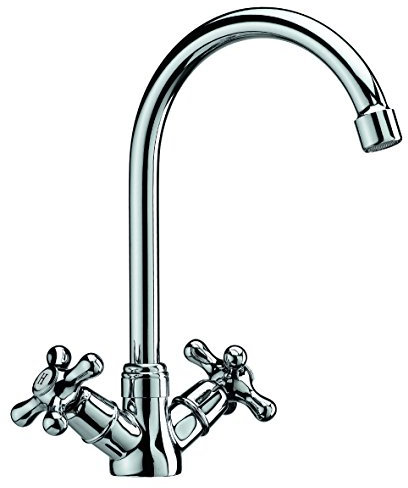 DP Bath GCC005 Rubinetto lavello Serie Almendro Cromato, Argento, Cartuccia 40 mm, tubo di collegamento da 35 cm