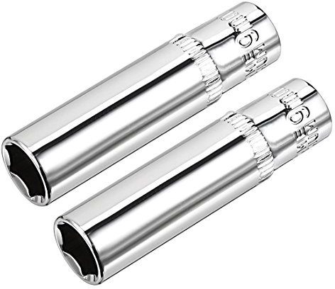 sourcing map 2 Pcs 1/4 Inch Drive 9mm 6-Point Deep Socket, Metric, Cr-V