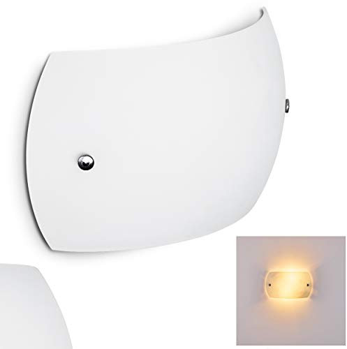 Lampada da parete Pilar in vetro in bianco, lampada da parete moderna con effetto luce sulla parete, 2 x E14, lampada da parete interna con effetto up & down, senza lampadina/e