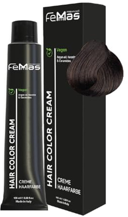 FemMas Haarfarbe Kühle Kastanie 4.91 I Creme Haarfarbe mit Arganöl, Keratin & Ceramiden I Als dauerhafte Haarfärbung oder Tönung für strahlende, haltbare Farbergebnisse I 100 ml