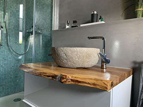 Waschtischplatte Eiche massiv Baumkante geölt Waschtisch Holz (90 x 50 cm)