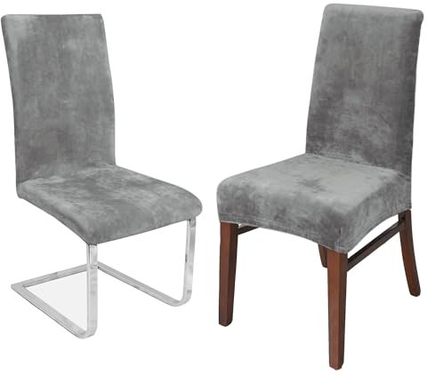 LANSHENG Dining Chair Covers Set of 4, Stretch High Back Chair Seat Protector Slipcovers, Washable Removable Kitchen Chair Covers for Dining Room (Light Gray, Set of 4)
