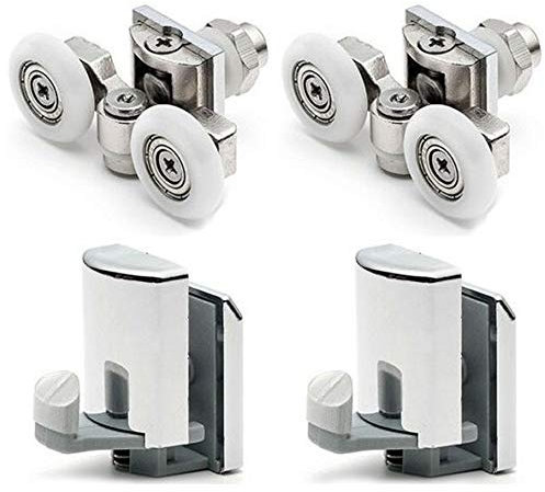 YUANQIAN Lot de 4 crochets de porte de douche avec guides/roulettes/glissières de 23 mm de diamètre (2 rouleaux de 23 mm et 2 crochets)