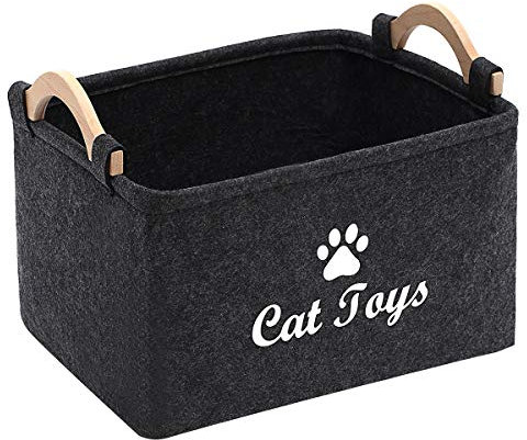 Morezi Felt pet toy box and cat toy box storage basket chest organizer - perfect for organizing pet toys, blankets, leashes and food - Cat Toy - Dark Grey