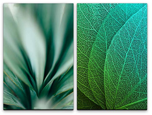 Paul Sinus Art Wandbild 2 teilig je 60x90cm Grüne Blätter Blattadern Hoffnung Grün Frisch Dekorativ Makrofotografie
