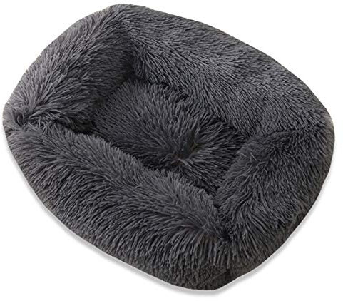 RayMinsin Hunde- und Katzenbett, Plüsch, quadratisch, Haustierhütte für große, mittelgroße und kleine Hunde, Herbst und Winter, Schlafhütte, Hundehütte, Katzenhütte, Haustierbedarf (Dunkelgrau, M)