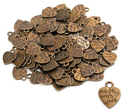 200 Stück Antique Herz Charm Made with Love Charm Anhänger Handmade knöpfe Metall Label Hand Made DIY Handwerk Schmuck Herstellung Zubehör Basteln Dekorationen