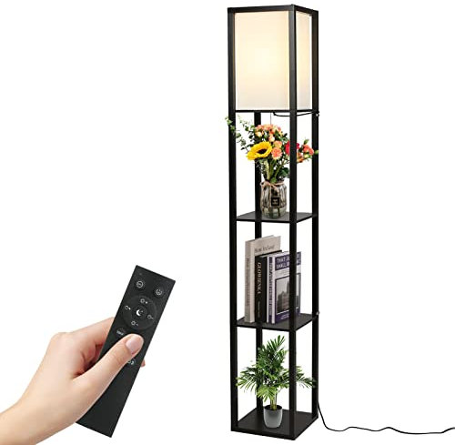 Tomshine Stehlampe Wohnzimmer, 1,6M Stehlampe mit Regal, Fernbedienung und eine E27-LED-Lampe, Stehlampe Dimmbar 3000-6500K einstellbar, Stehlampe Vintage