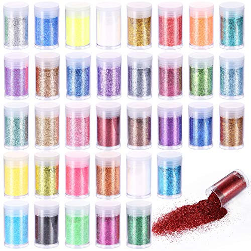 Aokyom 36 Farben Glitzerpulver Set, Glitzer Basteln Glitzerpuder Bunte Glitzer Pulver zum Streuen Kinder Glitzerpulver für Nägel Nagelkunst Karten,Gesicht,Basteln Dekoration