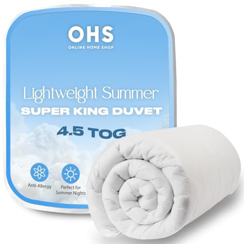 Brentfords Superking Summer Duvet, Lightweight Super King Duvets 4.5 Tog Anti Allergy Home Soft Comfort Bedding Hotel Quality Quilts Super King Size Breathable Cool Duvet, White
