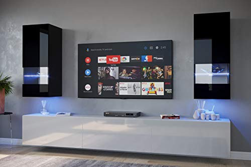 Furnitech Hängend Wohnwand Modern - Wohnzimmer Schrankwand Mit Regale und TV Schrank - Möbel Ohne LED (Sezana AN21-18BW-HG5 1A)