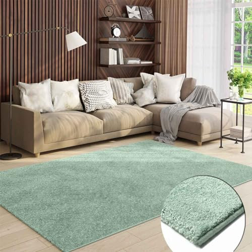 VIMODA Teppich Wohnzimmer Kurzflor Einfarbig für Schlafzimmer kinderzimmer weicher pflegeleichter, versch.- Größen, Farben, Farbe:Grün, Size:60x100 cm