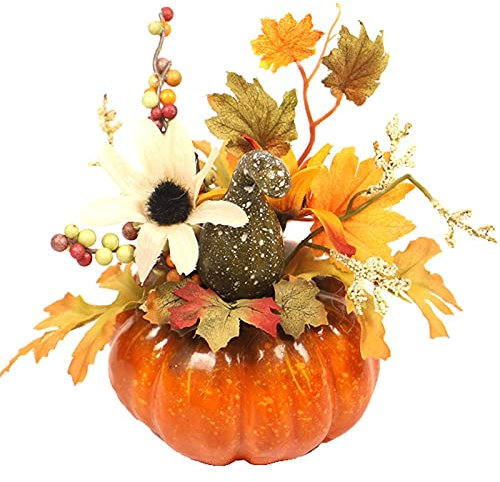 DSKYLODY Halloween Simulation Kürbis Tisch Pendel Dekor Herbst Ernte Display Erntedankfest Dekoration Mit Ahorn Faux Blumen (Color : Green Curved Melon)