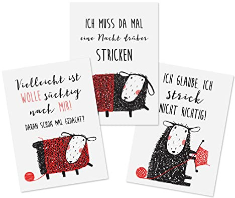 Nastami Postkarten STRICKEN Set 3-teilig, Stricken Karten Postkarten Wolle