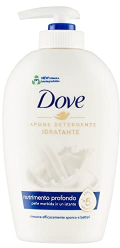 Dove, Flüssige Handseife, feuchtigkeitsspendende Handseife, tiefenpflegend, entfernt effektiv Schmutz und Bakterien, mit +5 feuchtigkeitsspendenden Wirkstoffen, Formel 99% biologisch abbaubar, 250 ml