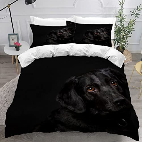 AOYNP Bettwäsche 135x200 Schwarzer Labrador Bettbezug Set 3 teilig Weich Microfaser Bettwaren Süß Tier Hund Bettwäsche-Set für Kinder Teenager ReißVerschluss Bettbezug Mit 2 Kissenbezug 80x80cm