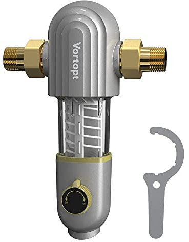 Vortopt Spin Down Sediment Filter, Automatic Backwash Whole House Sediment Water Filter for Well Water, 40 Micron Flushable Prefilter Filtration, Q2