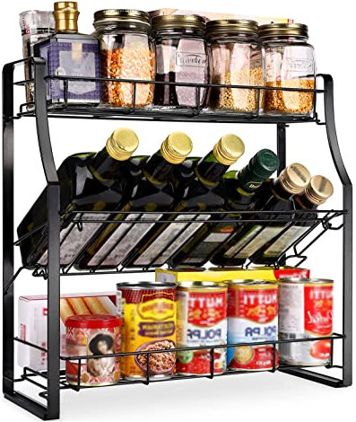 Cestino per spezie - Organizzatore da cucina a 3 livelli, 43 x 17 x 42 cm, nero.