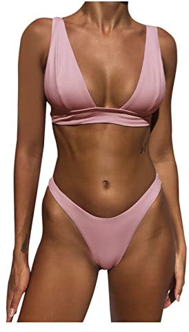 Tankini da donna Set Slim Tinta unita Moda donna Indietro Sexy Bikini Due Open Costume da bagno Pezzo Costumi da bagno Tankini Set Tankini Costumi da bagno Set per le donne, rosa, XL