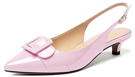 Elashe Femme Slingback Talon Chaton Bout Pointu Escarpins Chic Boucle Petit Talon Confort Chaussure Sexy Rose EU43
