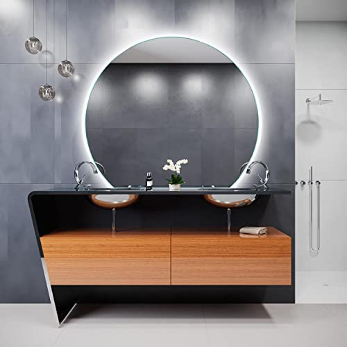 SARAR Halbrunder Badspiegel mit Ambientebeleuchtung 66 x 80 (D) cm Badezimmerspiegel Anas C1 LED-Spiegel Halbkreis mit Beleuchtung