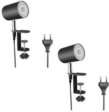 ledscom.de 2 Stück Klemmleuchte WAIKA, Schalter, schwarz matt, inkl. LED GU10 Lampe, 3-Stufen Dimmen: max. 374lm warmweiß