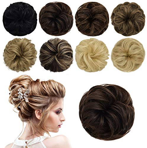 PARXITN Messy Bun Scrunchie Echthaar Zerzauste Hochsteckfrisur Haarteile Chignon Haarteil Wellig Lockig Pferdeschwanz Verlängerung Dutt Haarteile für Frauen