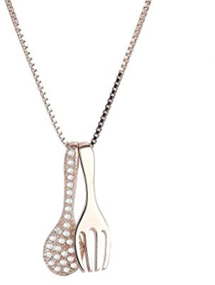S925 Sterling Silver Necklace Women's Fork Spoon Pendant Collarbone Simple Necklace Jewelry Gold, OZZKI, Rose Gold