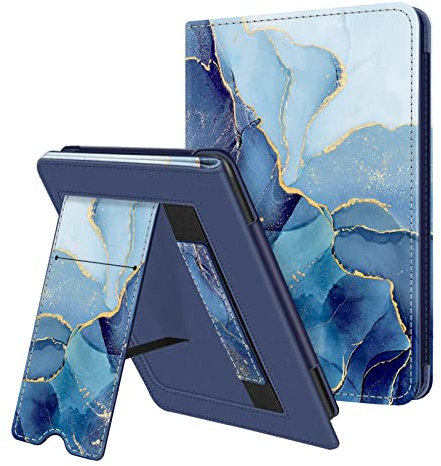 Fintie Hülle für 6 Zoll Kindle (11. Generation) – 2024/2022, Kickstand Schutzhülle mit Handschlaufe und Auto Sleep/Wake für Kindle Basic 2024, Ozean Marmor