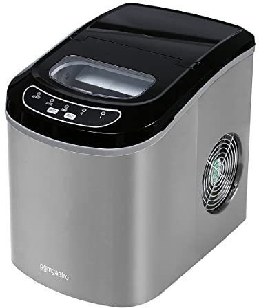 GGM Gastro Eiswürfelmaschine - hohler Zylinder - 12kg/24h - rot - 2 verschiedene Eiswürfelgrößen - 230 V - 2,20 Liter Wassertank - für Restaurants, Cafés, Bars und private Haushalte - Silber - EBSH12
