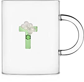 Ichendorf Tazza Mug in vetro con alfabeto fiorito Bloom lettera T - 47 cl