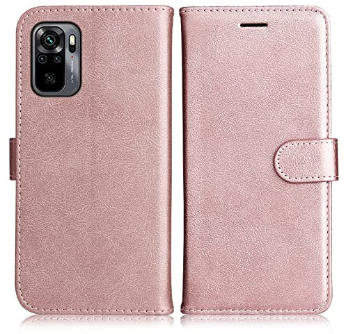 DENDICO Coque pour Xiaomi Redmi Note 10 4G / Redmi Note 10S, PU en Cuir Coque Portefeuille Étui Housse, Design Classique TPU Coque pour Xiaomi Redmi Note 10 4G / Redmi Note 10S, Rose