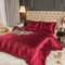 Sedefen Satin Bettwäsche Set 220x240cm mit Rüschen Rot Burgund Glatt Glänzend Luxus Seide Bettwäsche Set Kühlender Uni Sommer Bettbezug mit Reißverschluss und 2 Kissenbezug 80x80cm