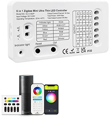 Good Wife ZIGBEE 3.0 Mini RGB CCT controller striscia luminosa DC5-12-24V 144W supporto LED Light Strip Lighting compatibile con Alexa Echo plus APP Controller 2.4G RF (ZBMINI)