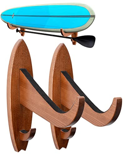 TESLYAR Surfbrett-Halterung, Haken, Eschenholz, umweltfreundlich, natürliches Finish, Snowboard, Wakeboard, Braun, groß