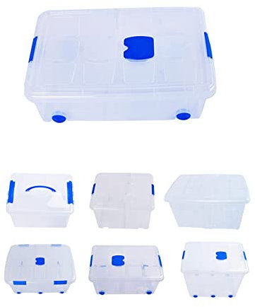Jardin202 - Cajas de Almacenamiento Transparentes con Tapa Azul | Caja de ordenación | Unidad (36L)