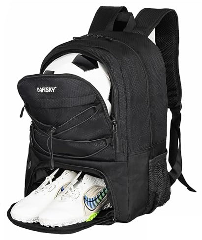 DAFISKY Soccer Backpack, Soccer Bags with Ball Holder & Shoes Compartment