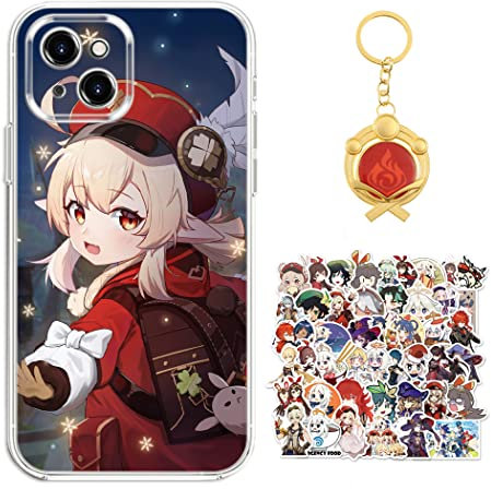 Staremeplz Compatible with iPhone 11 Case Genshin Impact Klee Anime Game Design [With Vision Keychain and 50pcs Stickers] Cartoon Transparent Soft Silicona Case for iPhone 11