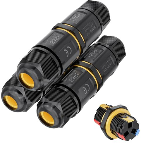 PEBA Kabelverbinder Wasserdicht 3 polig, IP68 Wasserdichte Kabelverbinder 4-12mm Kabeldurchmesser, Verteilerdose außen, 3-Leiter, Verbindungsklemme mit Hebel für Outdoor, 3 Stück Abzweigdose Schwarz